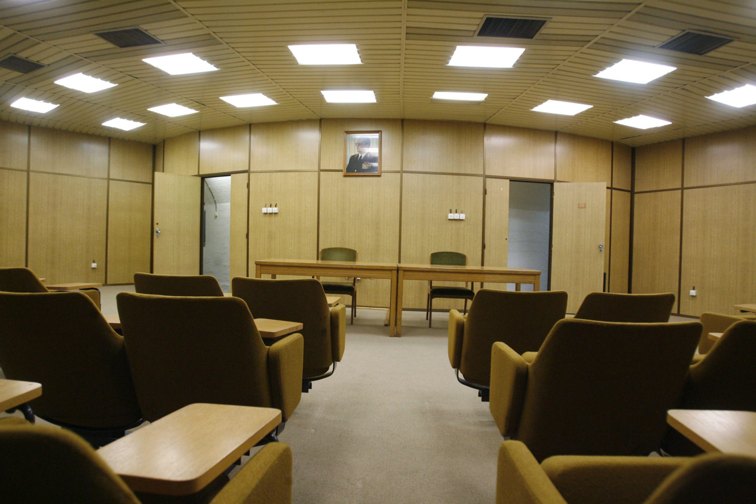 Conference room inside Tito's bunker in Bosnia, showcasing Cold War-era design during a Sarajevo Insider tour