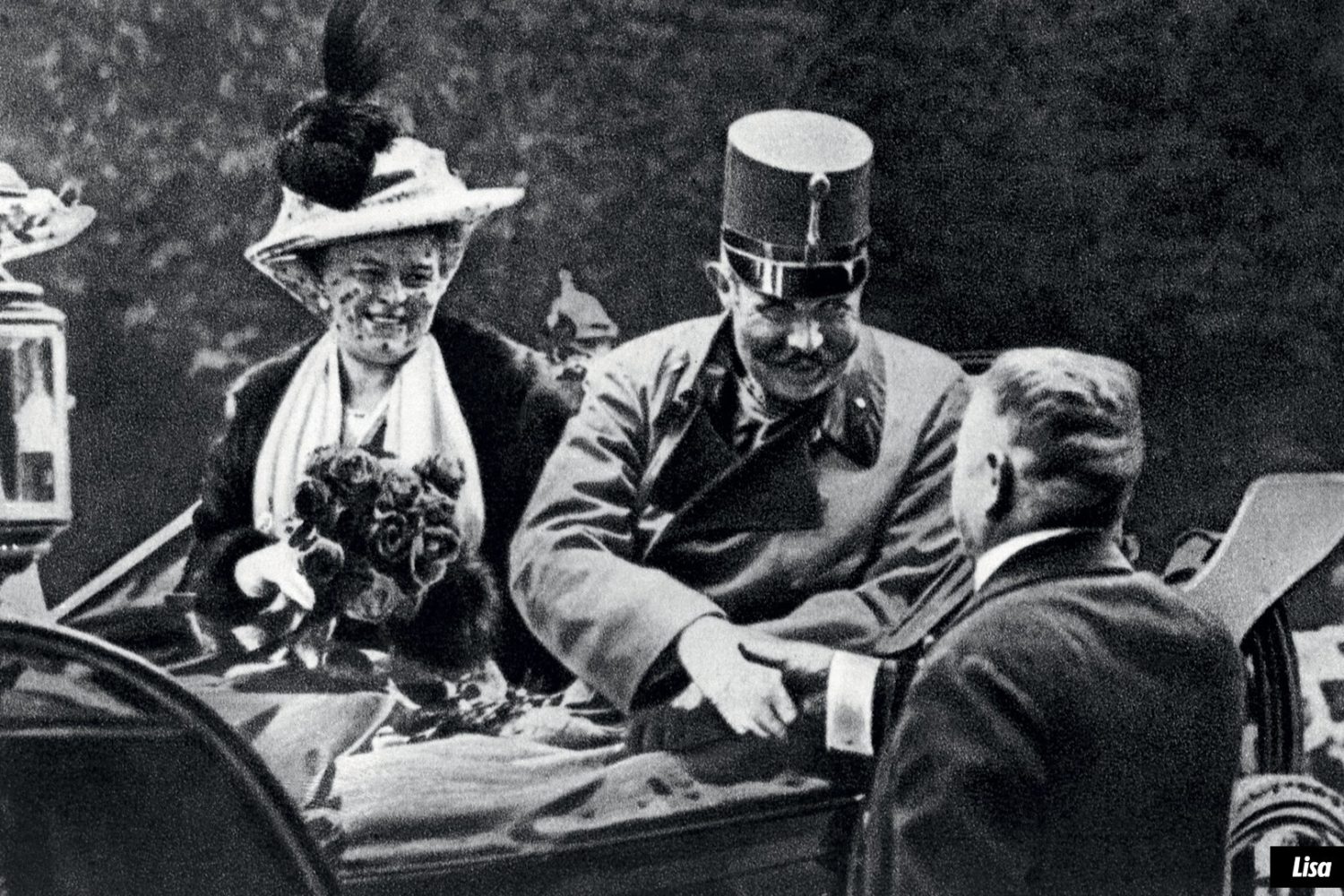 Archduke Franz Ferdinand and his wife Sophie in their car, moments before their assassination in Sarajevo in 1914.
