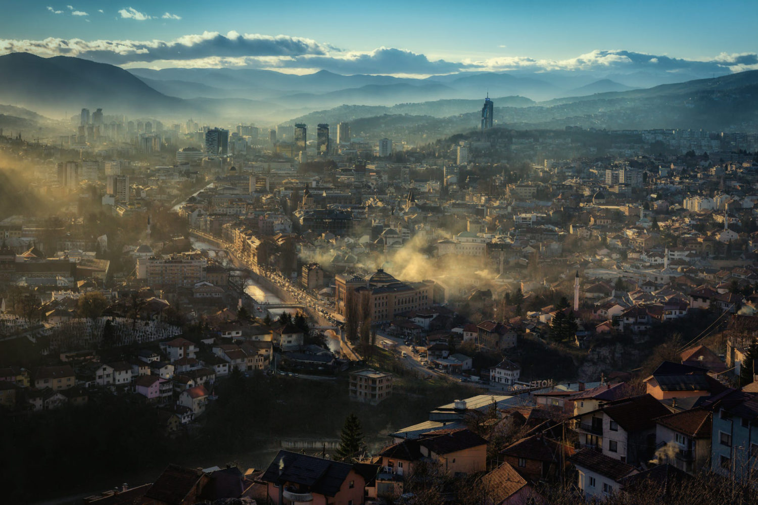 Panoramic view of Sarajevo with historic architecture