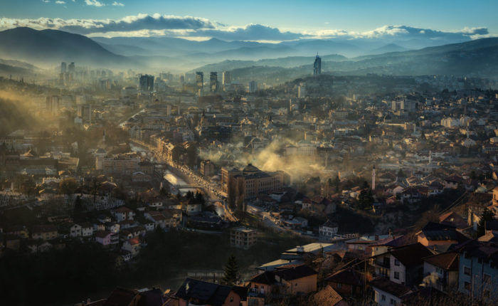 Panoramic view of Sarajevo with historic architecture