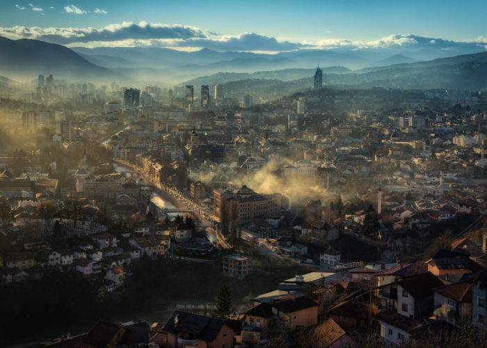 Panoramic view of Sarajevo with historic architecture